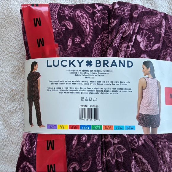 Lucky Brand Maroon and Pink Paisley Print Four Piece Pajama Set Size Medium NWT - Picture 7 of 8